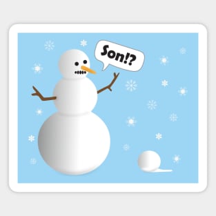 Funny Cartoon Father Snowman Mistakes a Snowball for His Son Magnet